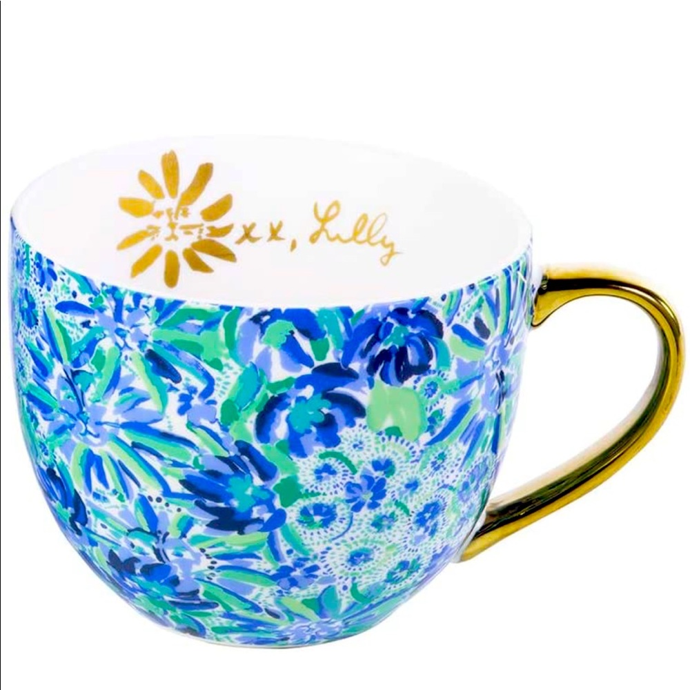 NWOT Lilly Pulitzer Gold Handle Ceramic Mug 12oz  Blue
